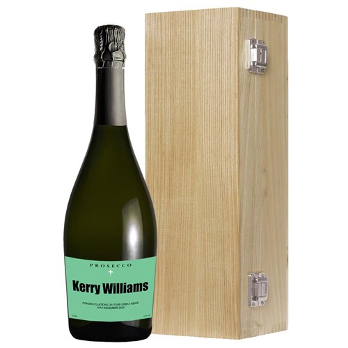 Personalised Prosecco - Green Label in Luxury Oak Box
